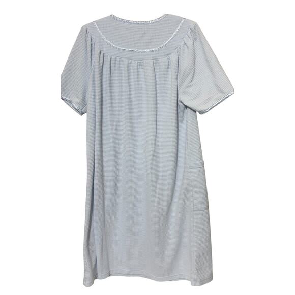 VTG Adonna Blue Snap Front robe House Dress Pockets waffle knit Women's Sz M - Picture 7 of 8